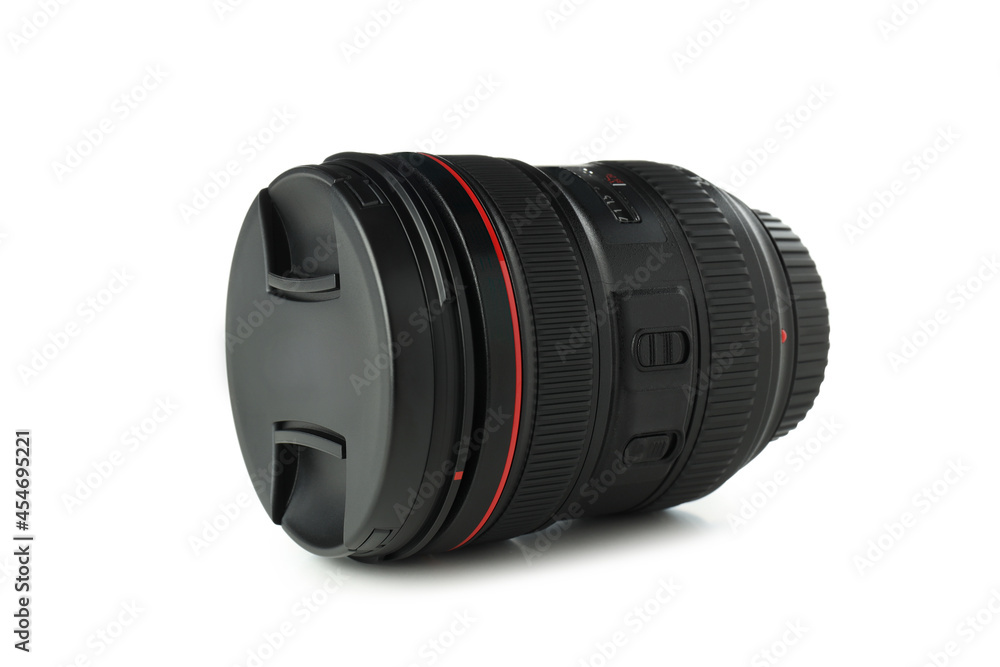 Fototapeta premium Camera lens isolated on white background, close up