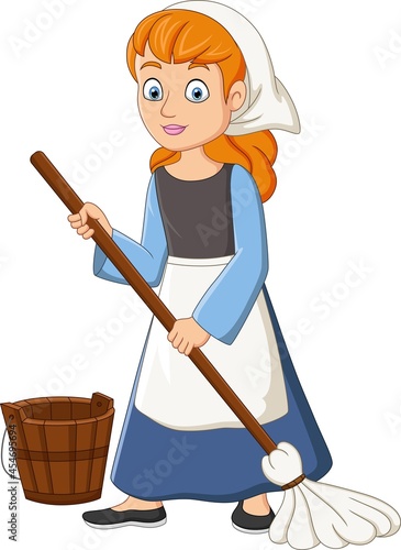 Cartoon cinderella mopping the floor