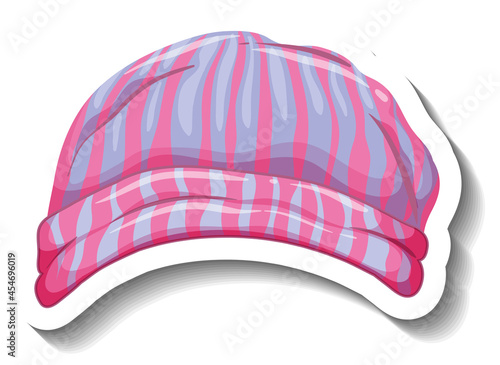 A sticker template with a pink beanie hat isolated