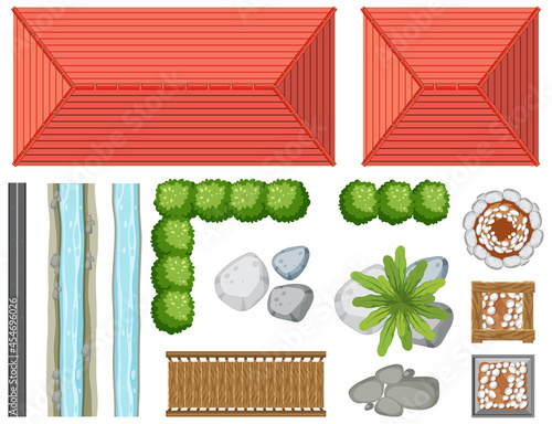 Top view of garden object and element
