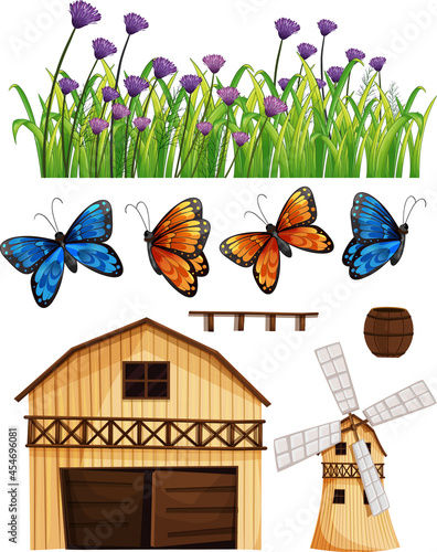 Farm element set isolated on white background