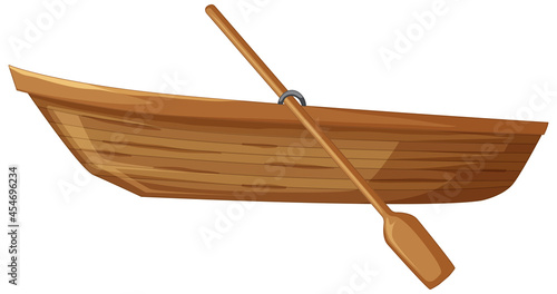 Wooden boat with paddle on white background