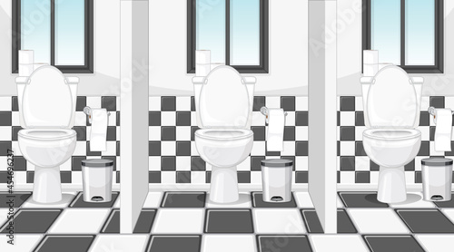 Empty scene with public toilet with cubicles