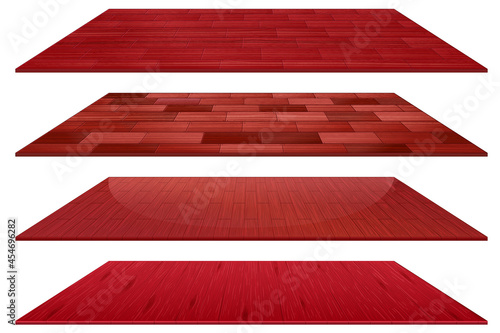 Set of different red wooden floor tiles isolated on white background