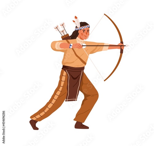 Obraz na płótnie Native Indian American archer shooting with bow and arrows