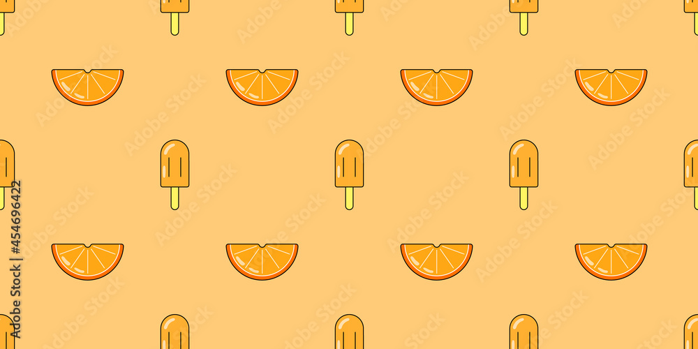 Ice cream and orange seamless pattern. Vector ice cream background for design. Summer dessert concept. Ice cream and orange seamless pattern. Vector ice cream background for design. Summer dessert concept.