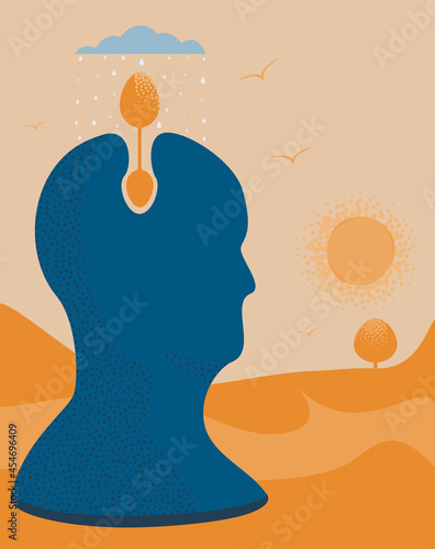 Obraz na plátně An illustration of the silhouette of a person with a tree growing from their head depicting becoming aware