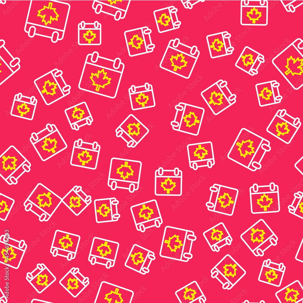 Line Canada day with maple leaf icon isolated seamless pattern on red background. 1-th of July Independence Day on the calendar with the Canada flag. Vector Line Canada day with maple leaf icon isolated seamless pattern on red background. 1-th of July Independence Day on the calendar with the Canada flag. Vector