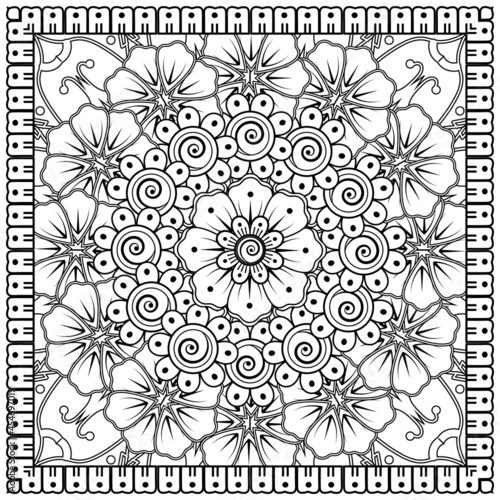 Mehndi flower for henna, mehndi, tattoo, decoration. decorative ornament in ethnic oriental style. doodle ornament. coloring book page.