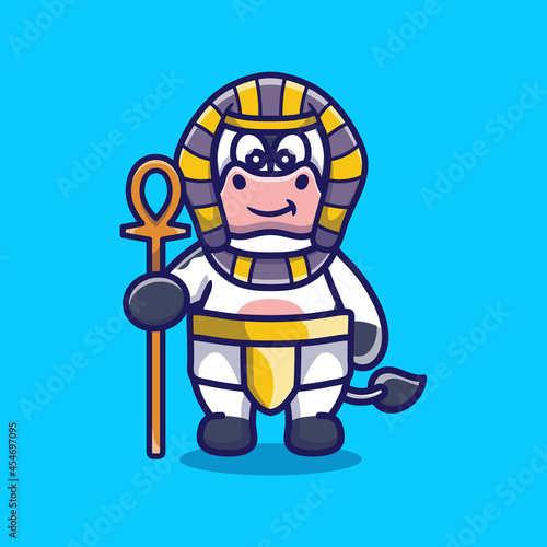 cute cow pharaoh carrying a stick