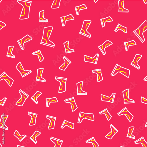 Line Fire boots icon isolated seamless pattern on red background. Vector