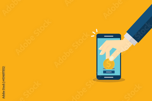 Online donation using charity application on smartphone. Modern charity, donation concepts. Flat design vector illustration 