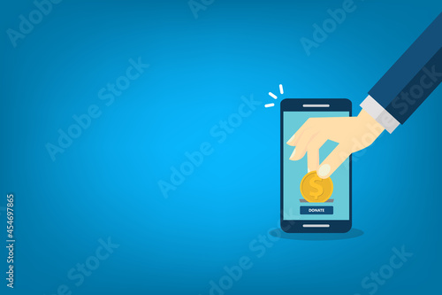 Online donation using charity application on smartphone. Modern charity, donation concepts. Flat design vector illustration 