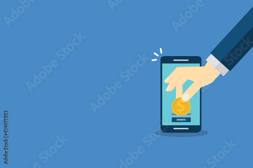 Online donation using charity application on smartphone. Modern charity, donation concepts. Flat design vector illustration 