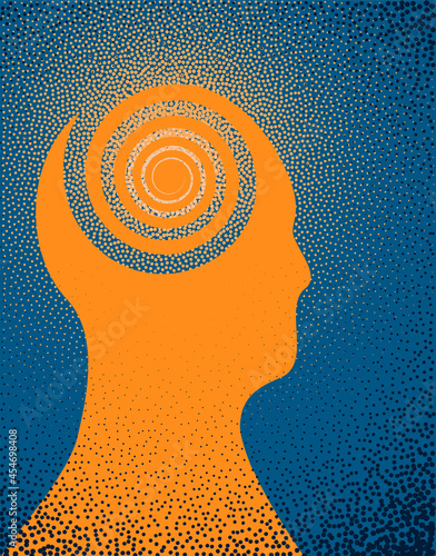 An illustration of the silhouette of a person with a hyperactive mind. Vector illustration.
