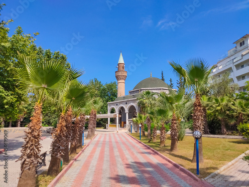 Mosque in Kemer on the backdrop of the mountains, Antalya province Turkey photo