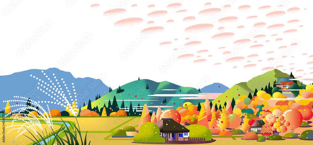 紅葉とススキと秋の田園風景 Stock イラスト Adobe Stock