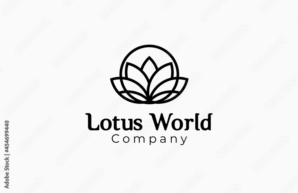 Lotus logo. lotus and globe with Line art design template element Lotus logo. lotus and globe with Line art design template element
