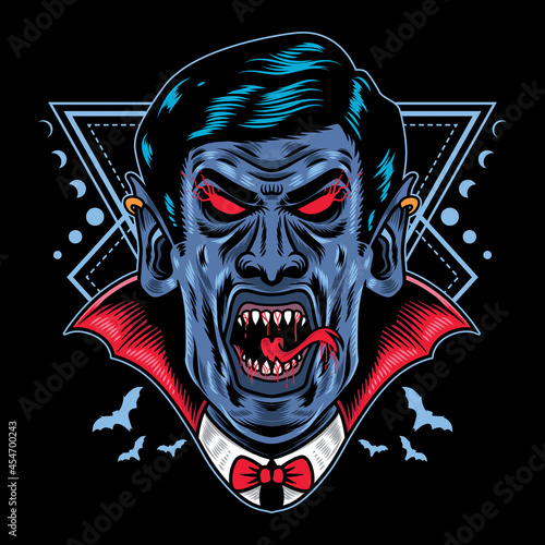 Vector Illustration of halloween dracula vampire with vintage retro cartoon style in black background. Good for logo, background, t shirt