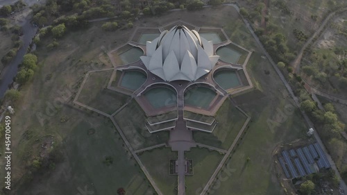 An aerial shot of the Lotus Temple during COVID-19 Lockdown in New Delhi, India
 photo