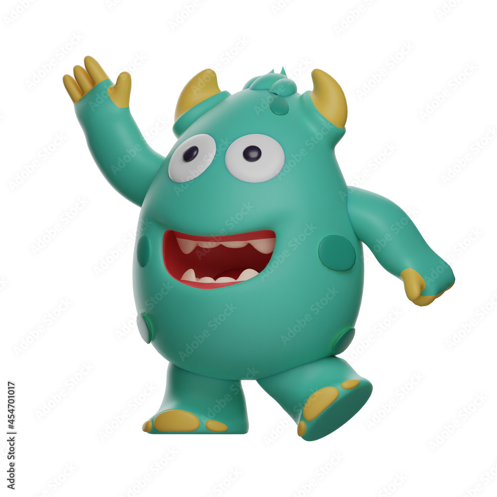 3D Cute Monster Picture waving hands 3D Cute Monster Picture waving hands