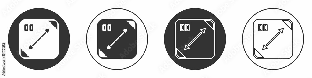 Black Diagonal measuring icon isolated on white background. Circle button. Vector Black Diagonal measuring icon isolated on white background. Circle button. Vector