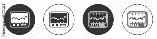 Black Electrical measuring instrument icon isolated on white background. Analog devices. Measuring device laboratory research. Circle button. Vector