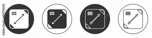 Black Diagonal measuring icon isolated on white background. Circle button. Vector