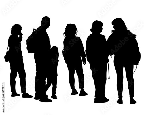 Big crowds people on street. Isolated silhouette on a white background