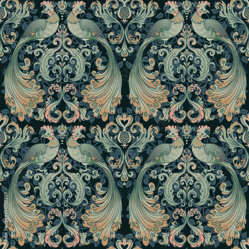 Floral vintage seamless pattern wit birds for retro wallpapers. Enchanted Vin...