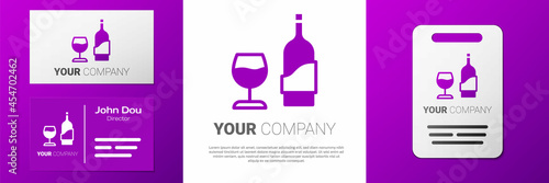 Logotype Wine bottle with glass icon isolated on white background. Logo design template element. Vector