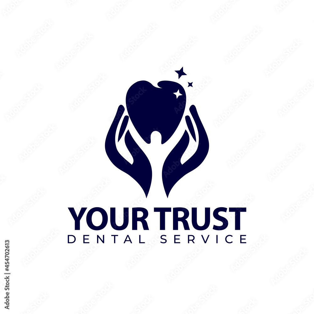 your trust dental service logo, hand touching teeth gently vector your trust dental service logo, hand touching teeth gently vector