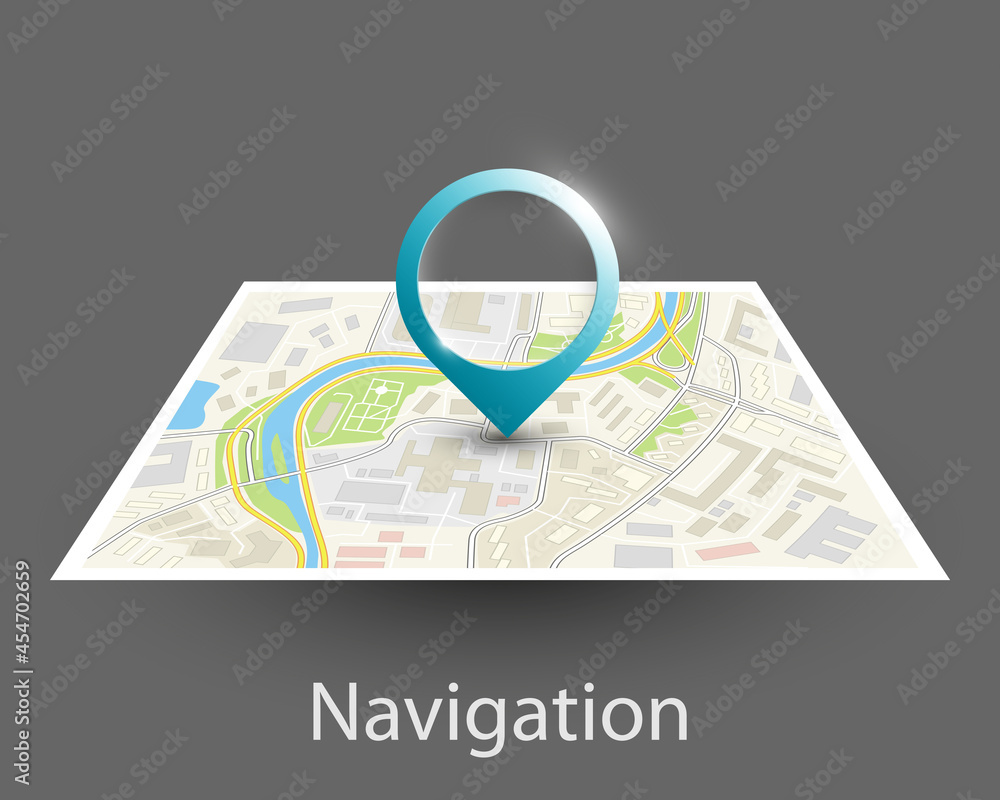 Pixel Icon Map With Checkpoint Mark Navigation On Paper Map Using