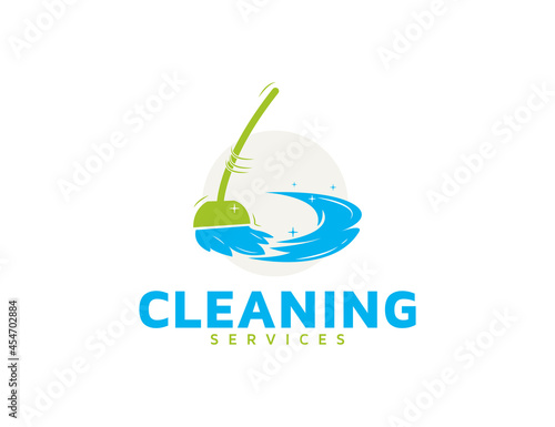 Cleaning services logo with mop illustration