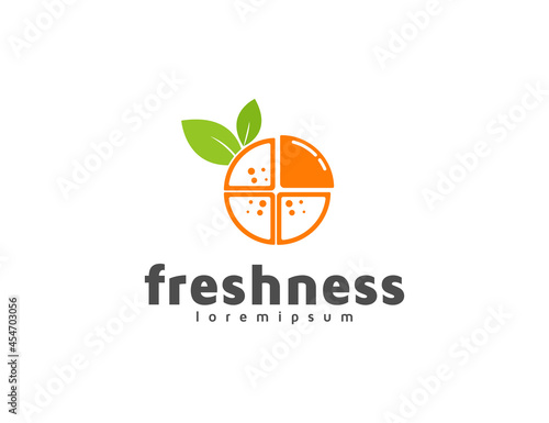 Fresh orange fruit logo illustration with leaves