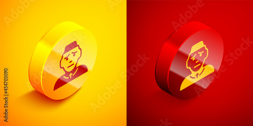 Isometric Priest icon isolated on orange and red background. Circle button. Vector