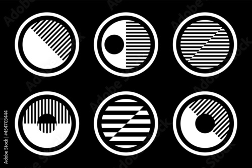 Set of abstract geometric circle striped design elements.