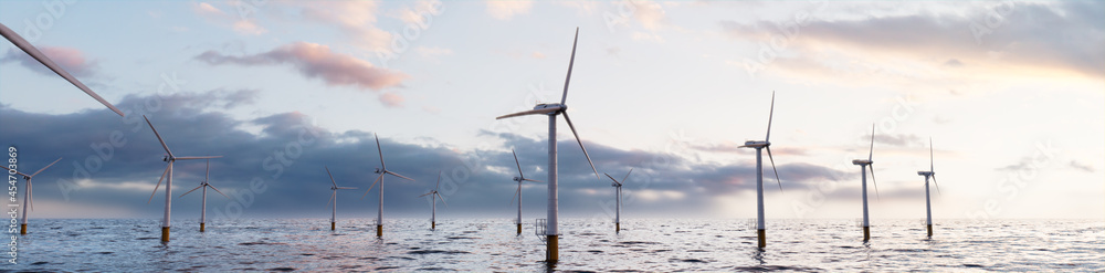 custom made wallpaper toronto digitalWind Turbines. Offshore Wind Farm at Dusk. Clean Power Concept.