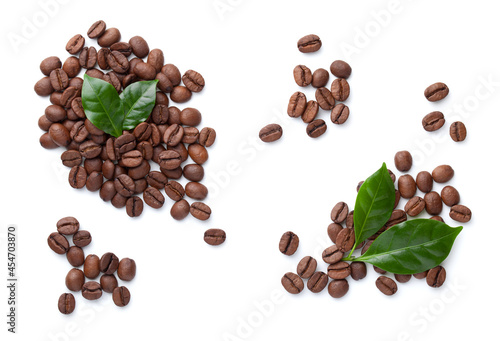 Coffee Beans With Leaves Isolated On White