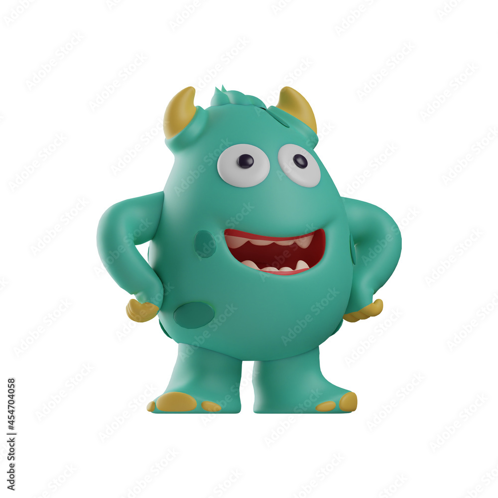 Fototapeta premium 3D Cute Monster Design with hands-on his waist
