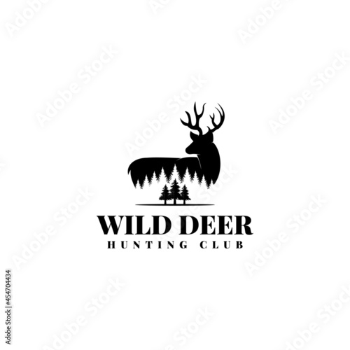 deer fir pine tree forest logo design vector