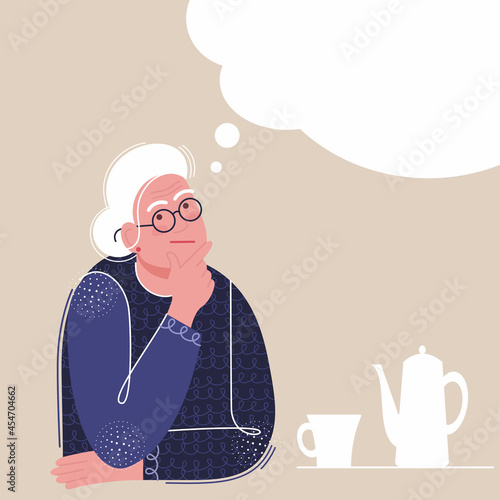 elderly woman is dreaming or thinking about something