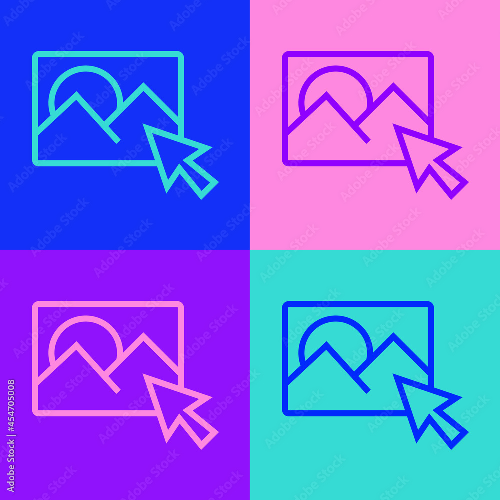 Pop art line Photo retouching icon isolated on color background. Photographer, photography, retouch icon. Vector Pop art line Photo retouching icon isolated on color background. Photographer, photography, retouch icon. Vector