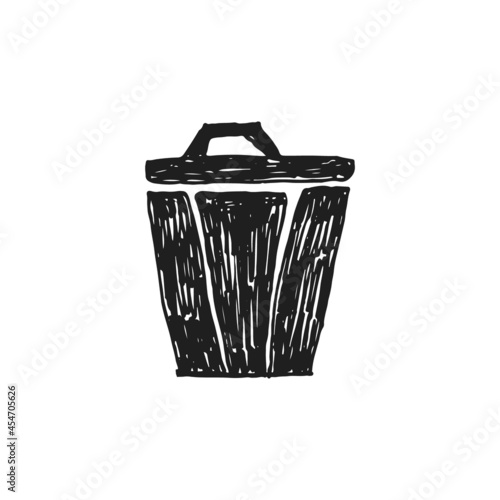 Vector hand drawn garbage or trash can icon isolated on white