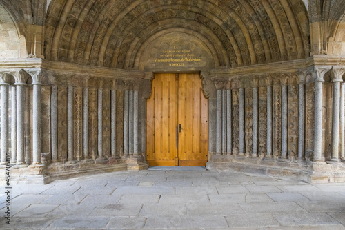 Gothic portal of St. Procopius Basilica in Trebic (Třebíč), Czechia