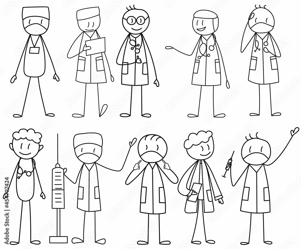 vector, isolated, figurine, doctors in lab coats, set vector, isolated, figurine, doctors in lab coats, set