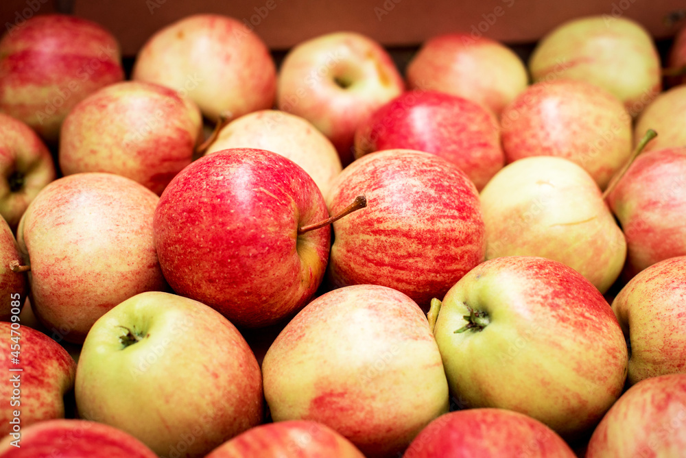 Apples in cardboard boxes at a fruit factory
