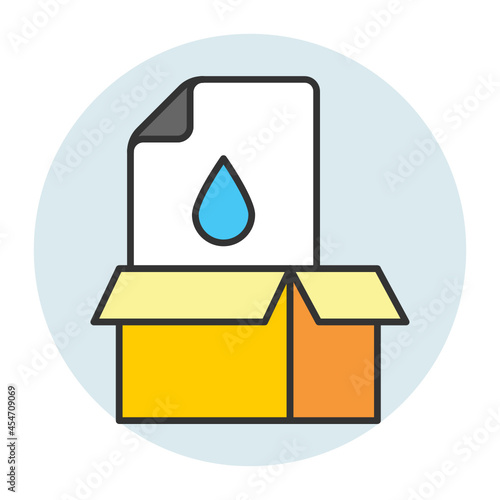 Cardboad Printing Concept, Box with Droplet Vector Icon Design, Offset Printing Symbol, Digital Printer Services Sign, Cmyk Color print equipment Stock illustration