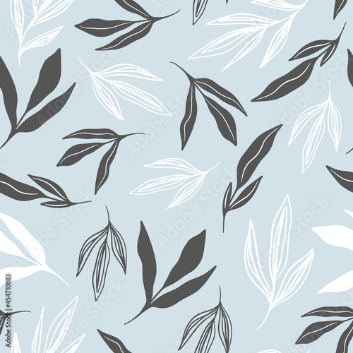 Seamless patterns. Colorful leaves on light blue background.Vector illustration