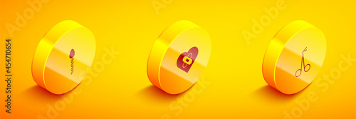Set Isometric Sperm, Healed broken heart and Medical scissors icon. Vector